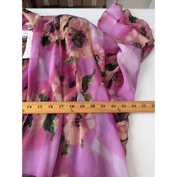 Anne Ashley VTG 2 Piece Set Tank Shirt Size 3X Pink Floral Sheer Accordion‎ Tank - Picture 10 of 11